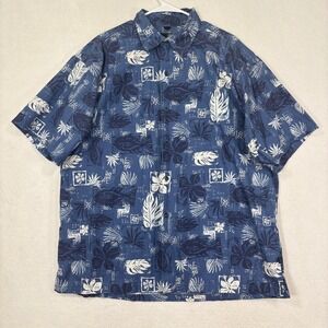 Newport Blue Camp Shirt Mens XL Hawaiian Relaxed Fit Tropical Fish Print Aloha